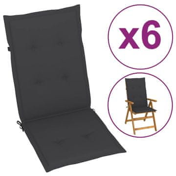 Vidaxl Jastuci za vrtne stolice, 6 kom, antracit, 120x50x3 cm