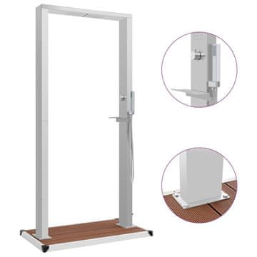 Vidaxl Vanjski tuš s podlogom od WPC-a i nehrđajućeg čelika