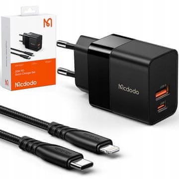 Mcdodo BRZI ZIDNI PUNJAČ ZA IPHONE TIP C 2X USB USB-C PD 20W KABEL