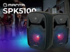 Manta SPK5100 karaoke zvučni sustav, 18 W RMS, Bluetooth 5.0, RGB LED, crni