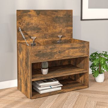 Vidaxl Klupa s prostorom za odlaganje cipela dimljena hrastovina 60x30x45 cm