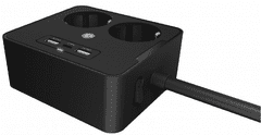 IcyBox produžetak, 1.9m za dvije utičnice 220V, USB punjač, ​​2xUSB-A, 1xUSB-C (IB-MPS2220B-CH)