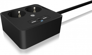 IcyBox produžetak, 1.9m za dvije utičnice 220V, USB punjač, ​​2xUSB-A, 1xUSB-C (IB-MPS2220B-CH)