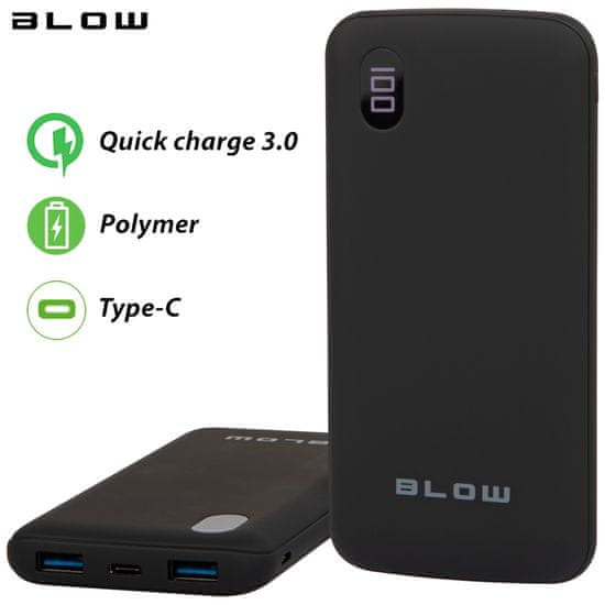 Blow PB20D powerbank, 20.000mAh, Quick Charge 3.0, polimerska baterija, LED ekran, crna