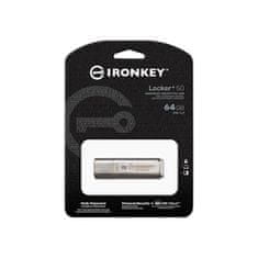 Kingston Ironkey Locker+ 50 USB ključ, 64 GB, 3.2 Gen1, 256-bitna enkripcija, metal