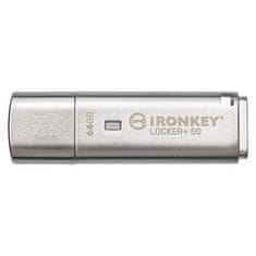 Kingston Ironkey Locker+ 50 USB ključ, 64 GB, 3.2 Gen1, 256-bitna enkripcija, metal