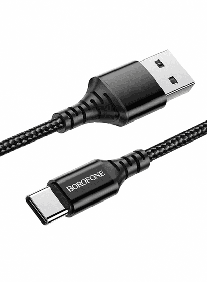 Borofone X54 podatkovni kabel tip-C na USB, 1 m, 2,4 A, crni, pleten