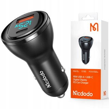 Mcdodo Mcdodo Moćni Brzi Auto Punjač S Mjeračem 2X Usb-C 95W Led