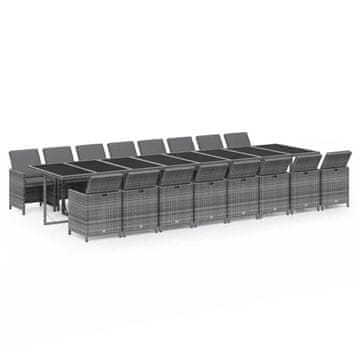 Vidaxl 17-dijelni vrtni blagovaonski set s jastucima poliratan sivi