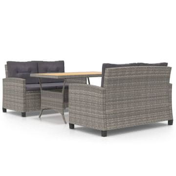 Vidaxl 3-dijelni vrtni blagovaonski set sa sivim jastucima poliratan