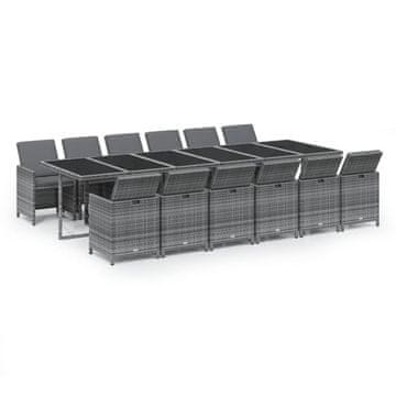 Vidaxl 13-dijelni vrtni blagovaonski set s jastucima poliratan sivi