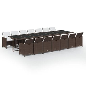 Vidaxl 15-dijelni vrtni blagovaonski set s jastucima poliratan smeđi