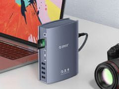 Orico TB3-S3 priključna stanica, USB-C Thunderbolt 3, 15 u 1, 5x USB, 2x TB3, 2x USB-C, DP, RJ45, SD, TF (TB3-S3-EU-GY-BP)