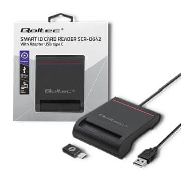 Qoltec Qoltec Inteligentni čitač čip kartica ID SCR-0642 | USB 2.0 + USB-C adapter