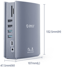 Orico CDH-15N priključna stanica, 15 v 1, 6xUSB-A, 2x USB-C, USB-C PD, 2xHDMI 4K 60Hz, DP 1.4, RJ45, SD+TF, audio, siva (CDH-15N-GY-BP)