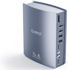 Orico CDH-15N priključna stanica, 15 v 1, 6xUSB-A, 2x USB-C, USB-C PD, 2xHDMI 4K 60Hz, DP 1.4, RJ45, SD+TF, audio, siva (CDH-15N-GY-BP)