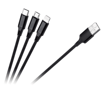 Rebel USB kabel 3-1, micro USB, USB-C, lightning, 1m, crni