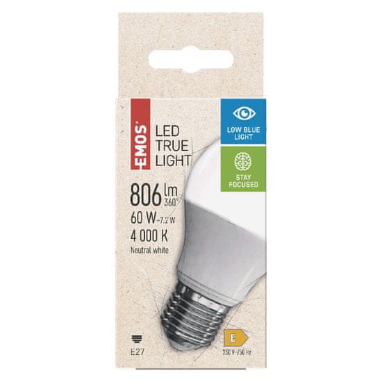 EMOS True Light LED žarulja, 7,2 W, E27, neutralna bijela