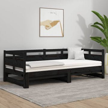 Vidaxl Produžni krevet crni masivni borov drvo 2x (90x190) cm