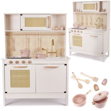 Ikonka Aga Dječja drvena retro kuhinjica MDF BOHO s priborom