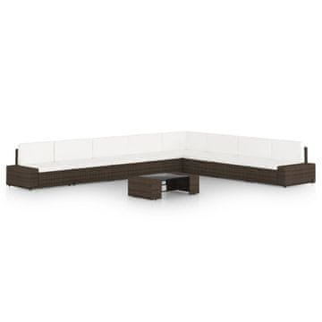 Vidaxl 9-dijelna vrtna garnitura od poliratana s jastucima smeđa