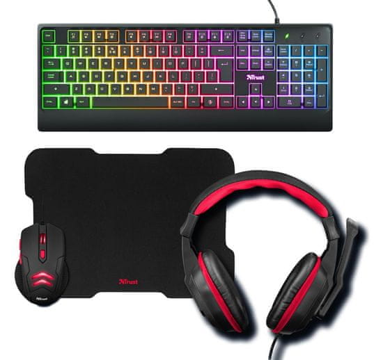 Trust Ziva gaming set, 4 u 1, tipkovnica, miš, podloga, slušalice, crna (24233)