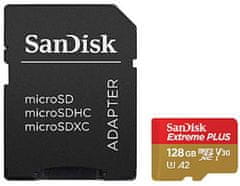 SanDisk Extreme Plus micro SDXC memorijska kartica, 128 GB, V30, U3, C10 + SD adapter