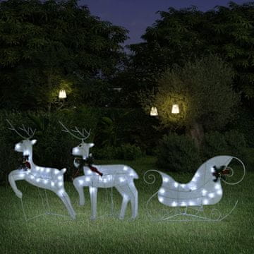 Vidaxl Vrtni ukras za sobove sa saonicama 60 LED dioda bijelih boja
