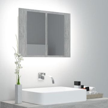 Vidaxl Kupaonski ormarić s ogledalom i LED svjetlom, betonsko siva, 60x12x45 cm