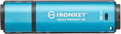 Kingston Ironkey USB ključ, 32 GB, USB 3.2 Gen 1, metalni, hardverska zaštita, plava (IKVP50/32GB)