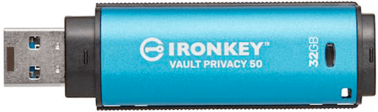 Kingston Ironkey USB ključ, 32 GB, USB 3.2 Gen 1, metalni, hardverska zaštita, plava (IKVP50/32GB)