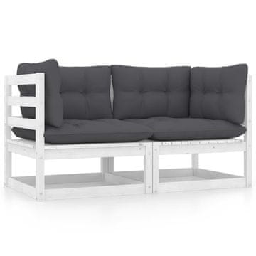 Vidaxl Vrtna sofa za 2 osobe s jastucima, bijela, borovina