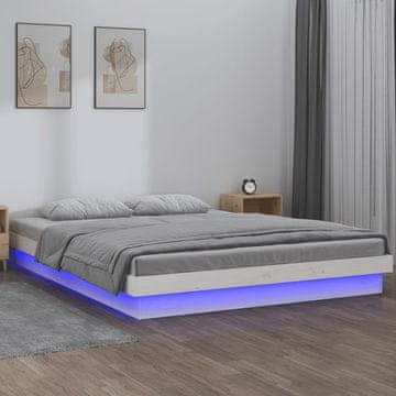 Vidaxl Okvir za krevet s LED rasvjetom bijeli 140x200 cm masivno drvo