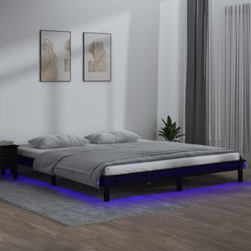 Vidaxl Okvir za krevet s LED rasvjetom crni 200x200 cm masivno drvo