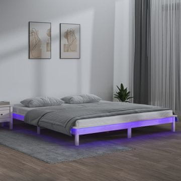 Vidaxl Okvir za krevet s LED svjetlom, bijeli, 150x200 cm, king size, masivno drvo