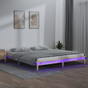 Vidaxl Okvir za krevet s LED svjetlom 135x190 cm dvostruki masivni drvo
