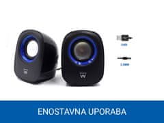 Ewent zvučnici 2.0, 5W RMS,USB, crni (EW3501)