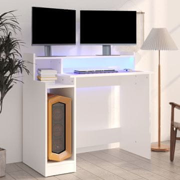 Vidaxl Radni stol s LED svjetlom, bijeli, 97x45x90 cm