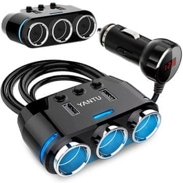 Verk 12-24V trostruki razdjelnik auto utičnice i 2x USB punjač 2.1A LED