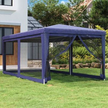 Vidaxl Mrežasti šator za zabavu sa 6 stijenki plavi 3x6 m HDPE
