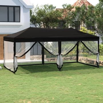 Vidaxl Sklopivi šator za zabave sa stranicama crni 3x6 m