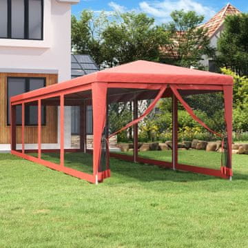 Vidaxl Šator za zabave s 10 mrežastih stijenki, crveni, 3 x 12 m, HDPE