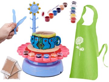 Ikonka Aga Kreativni set lončarsko kolo za djecu + glina i boje 600g