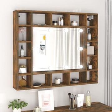 Vidaxl Ormarić s ogledalom i LED svjetlom, dimljeni hrast 91x15x76,5 cm