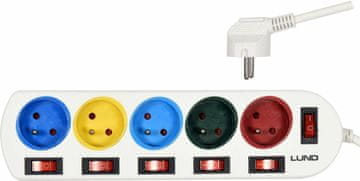 TOYA Produžni kabel, produžni kabel, 5 utičnica s uzemljenjem, prekidači 72460