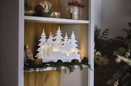 Emos 12 LED drvena dekoracija, božićno selo, 31 cm