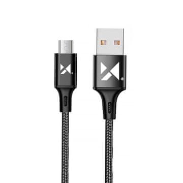 WOZINSKY Snažni pleteni USB microUSB kabel 2.4A 1m crne boje