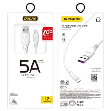 DUDAO USB kabel za iPhone - Lightning 5A, 2 m, bijeli