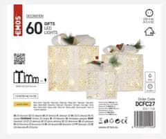 EMOS 60 LED dekoracija, božićni darovi s ukrasima, bijela, 3/1