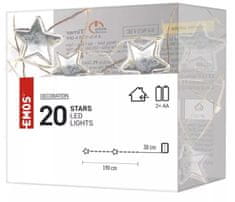 20 LED božićni lančić, zvijezde, srebrni, 1.9 m